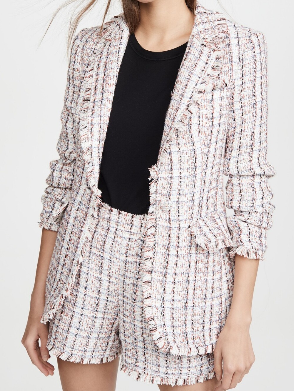Cinq à Sept Boucle Khloe Blazer Women’s Size 8 Ruched Sleeves Tweed Career